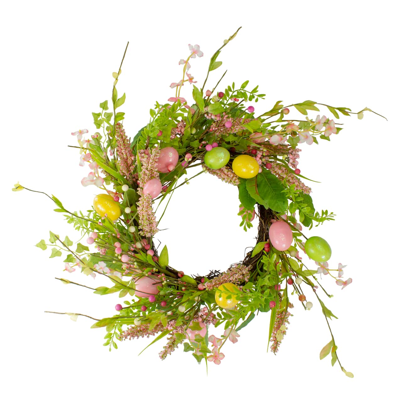 20" Pink & Green Easter Egg With Berry Floral Springtime Wreath